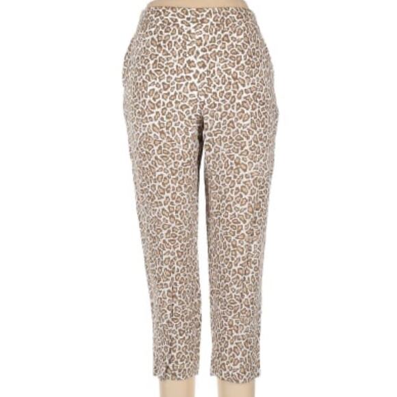 NEW Pendleton Trouser Pants Linen Blend Cropped Office Leopard Print Tan Size 8 - Picture 1 of 15